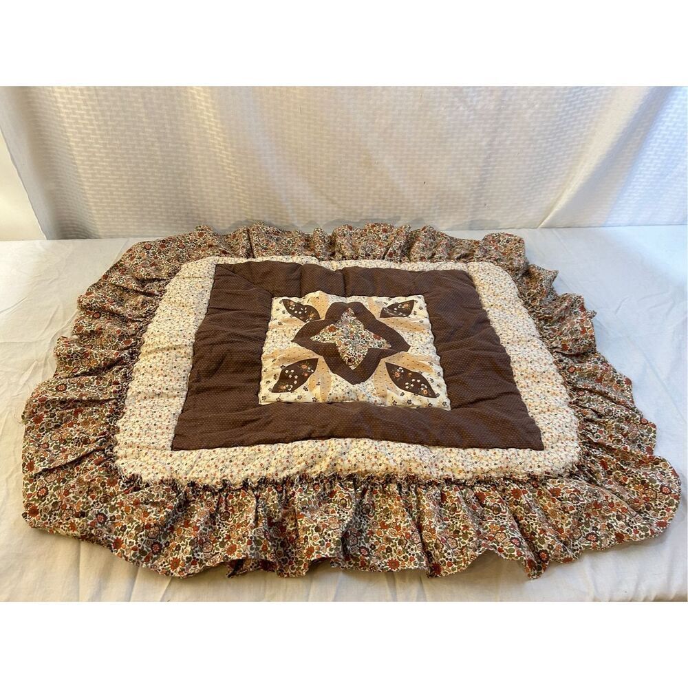 2 Sears quilted pilllow sham ruffle edges‎ vintage brown 100 polyester 35"x27"